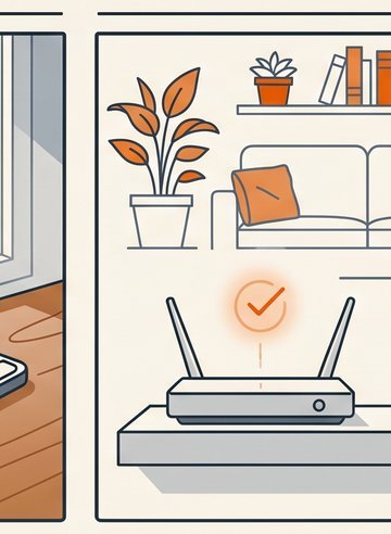 Home router on a shelf with a green resolved indicator — Wi-Fi issue remediated automatically